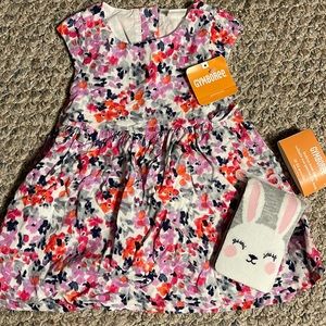 NWT GYMBOREE EIFFEL FLOWERS FLORAL DRESS & PC & BUNNY TIGHTS 12-18 MONTHS NEW